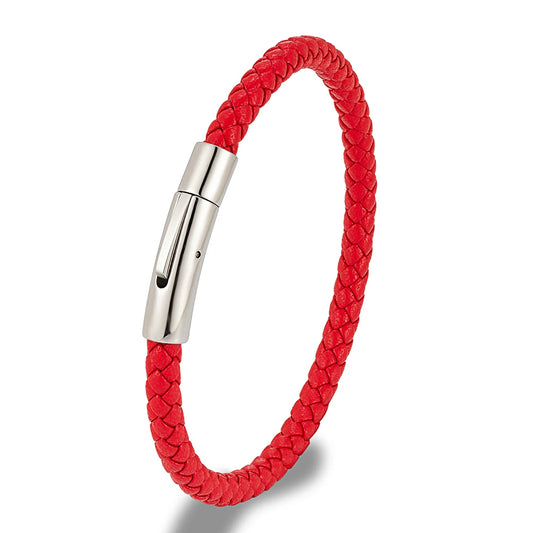 Braided Leather Bracelet Magnetic Clasp Wristband for Men & Women