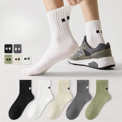 Cotton Crew Socks 5-Pack - Mixed Colors, Antibacterial, One Size, Unisex