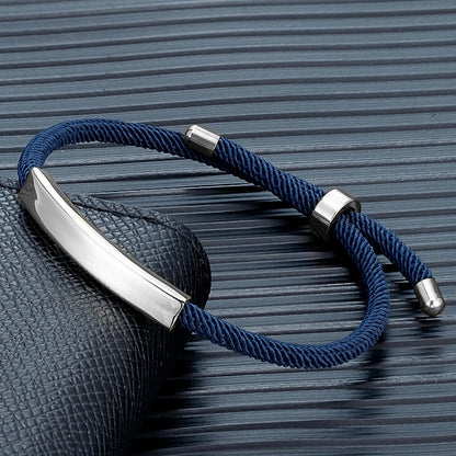 Custom Engraved Rope Bracelet - Stainless Steel, Adjustable, 15 Colors, Personalized