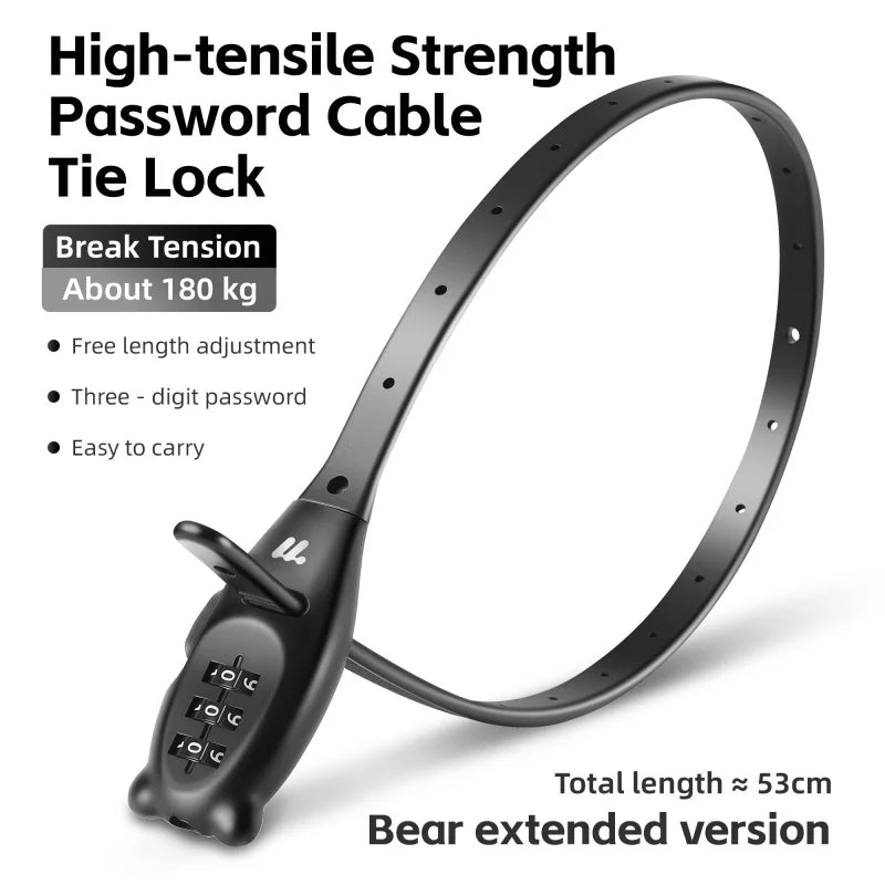 Portable Cable Combination Lock - Zinc Alloy, 3-Digit, 31cm & 53cm, Helmet & Bike