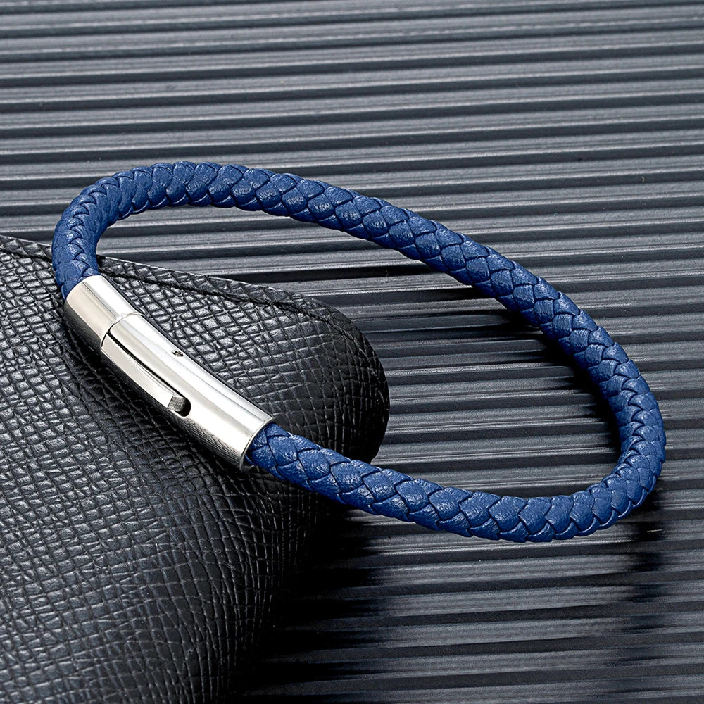 Braided Leather Bracelet - Magnetic Clasp Wristband for Men & Women