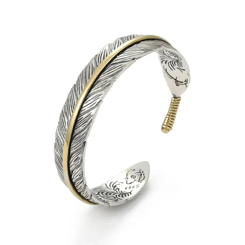 Wild Spirit Feather Cuff  Adjustable Silver Bracelet for Men deideas