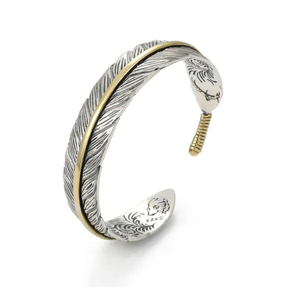 Wild Spirit Feather Cuff  Adjustable Silver Bracelet for Men deideas