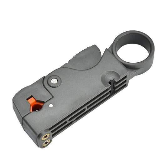 Gray cable stripper with brand 'omay' on a white background