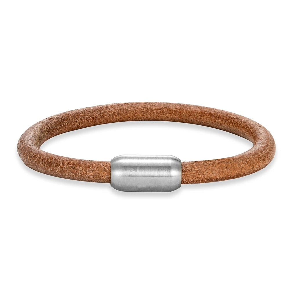 Pulsera de cuero auténtico – Broche magnético de acero inoxidable | Estilo vintage para hombre