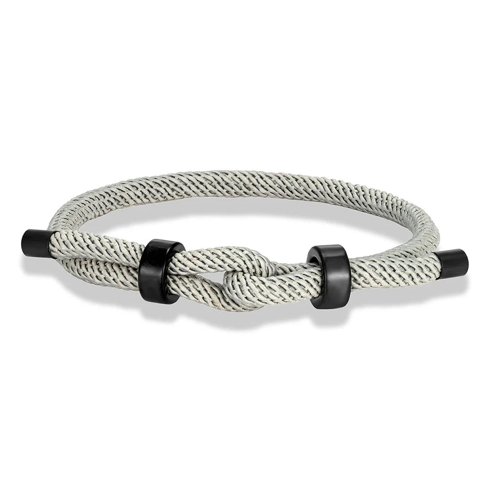 Adjustable Rope Bracelet Black Steel Charm, Waterproof & Durable deideas