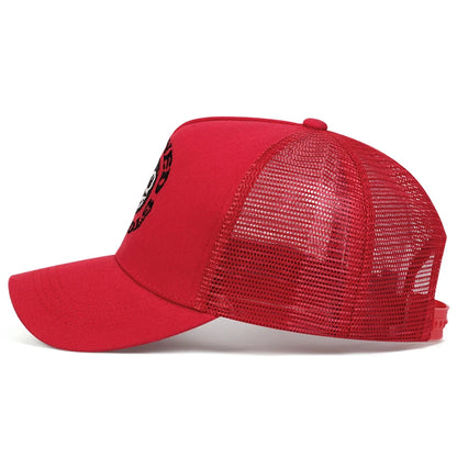 Smiley Face Embroidery Baseball Cap - Mesh Trucker, Adjustable, Unisex