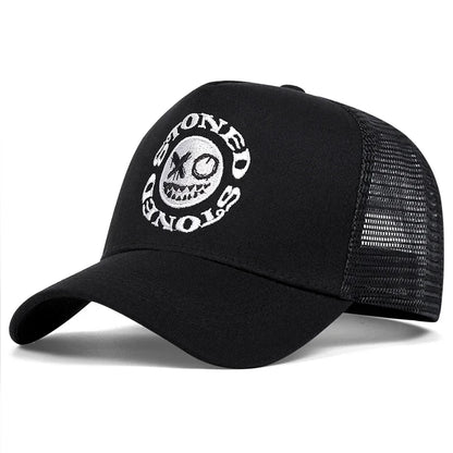 Smiley Face Embroidery Baseball Cap - Mesh Trucker, Adjustable, Unisex