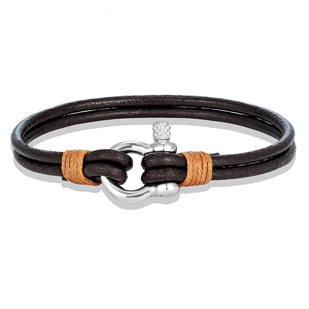 Horseshoe Shackle Leather Bracelet - Stainless Steel