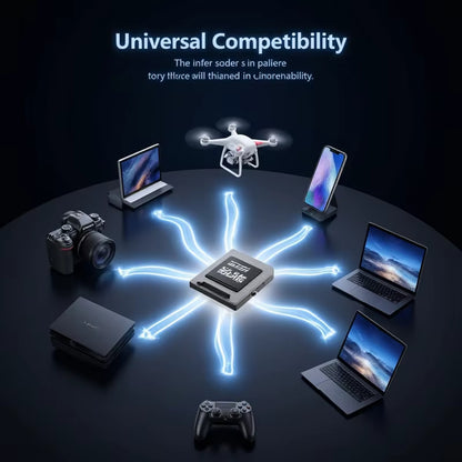 Electronic components and devices on a dark surface with 'Universal Compatibility' text.