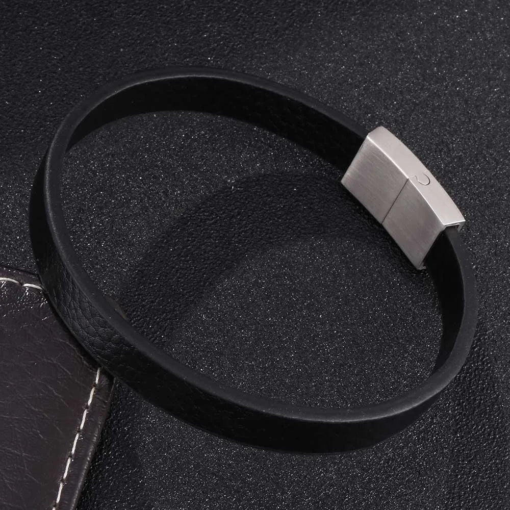 Leather Cross Bracelet - Stainless Steel Charm