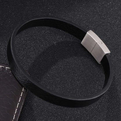 Leather Cross Bracelet - Stainless Steel Charm