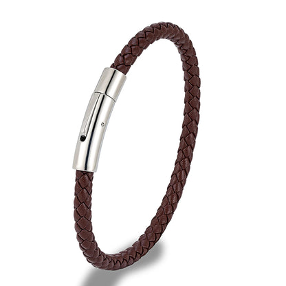 Braided Leather Bracelet - Magnetic Clasp Wristband for Men & Women