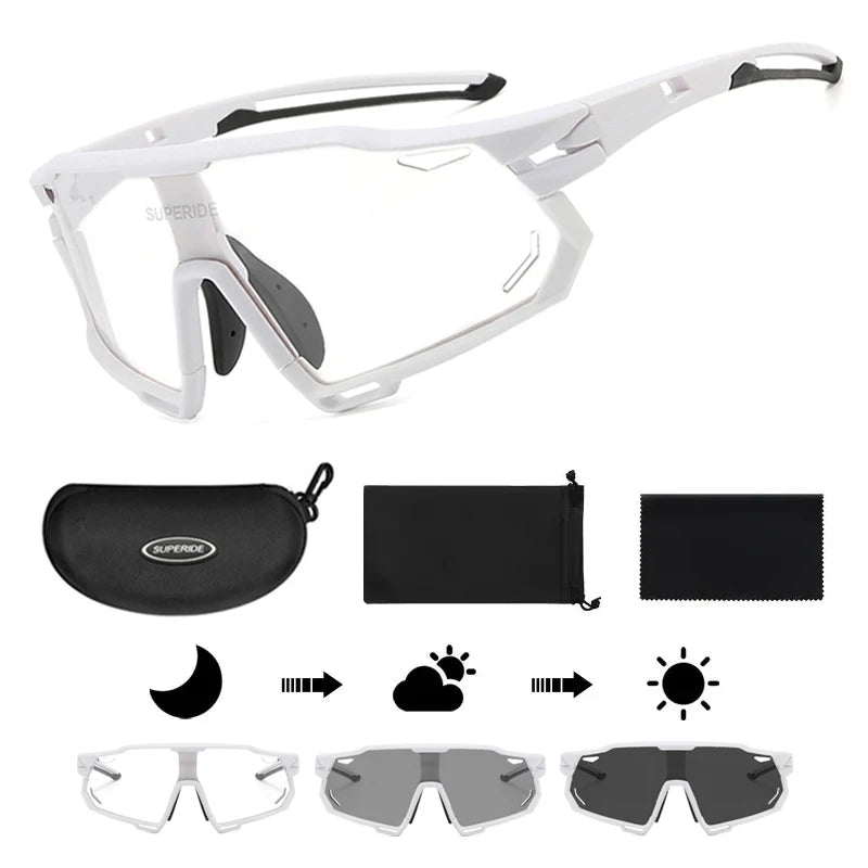 Photochromic Cycling Sunglasses - UV400, 152mm Wide, CE Certified, With/Without Case