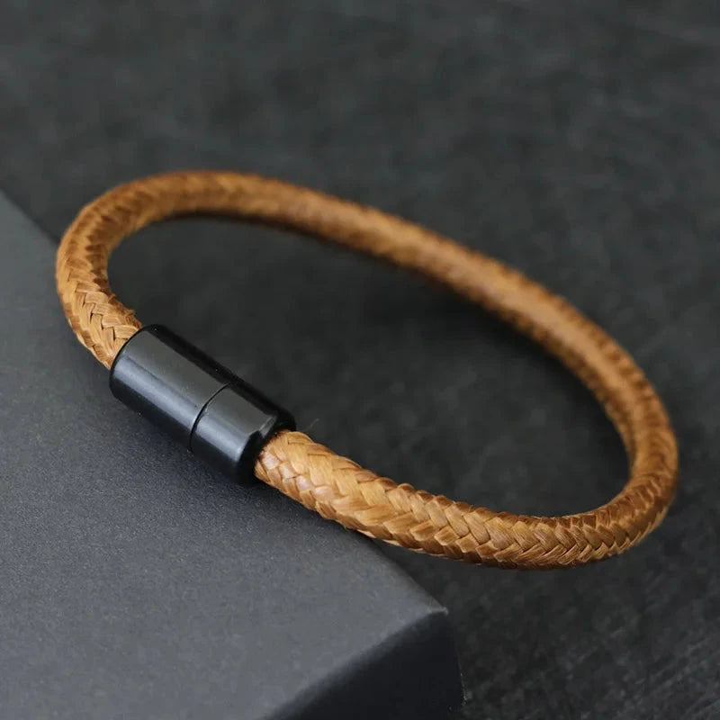 IronTide Leather and Rope Punk Bracelet with Magnetic Closure deideas