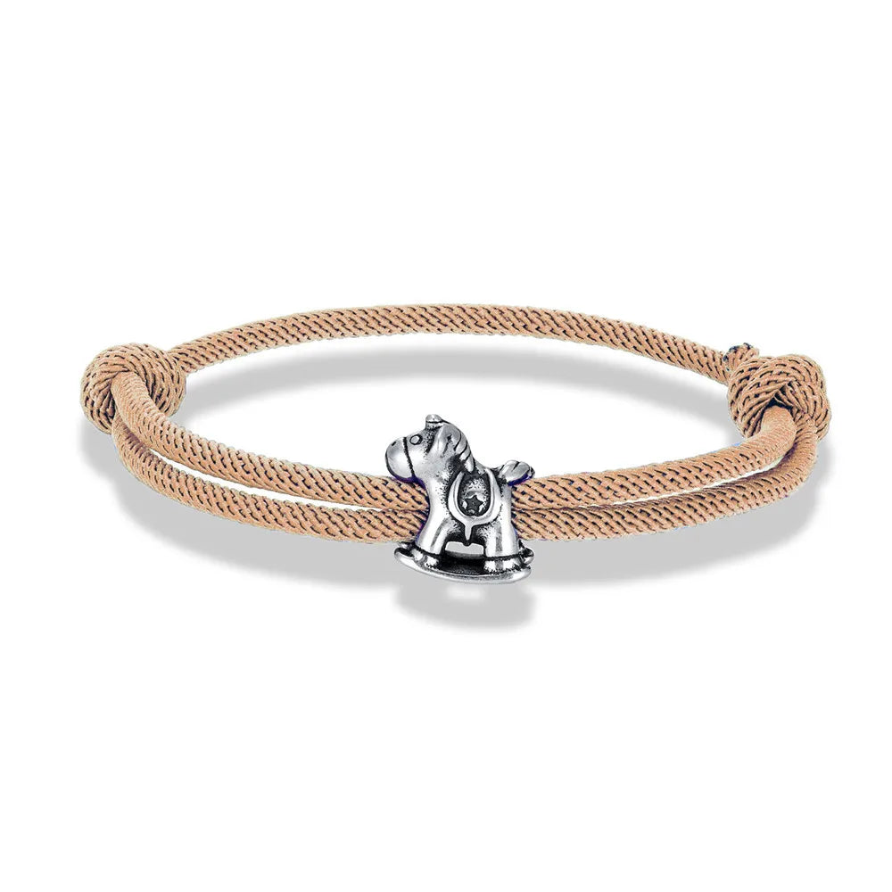 Equestrian Spirit Bracelet Stainless Steel Horse Charm on Adjustable Rope deideas