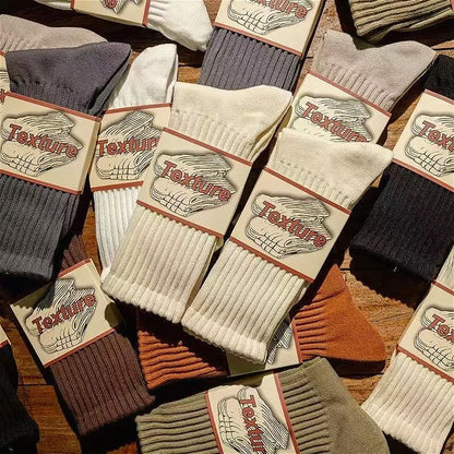 Calcetines Retro Gruesos de Algodón – Tripulantes de Punto de Media Caña para Hombre (Negro / Beige / Café)