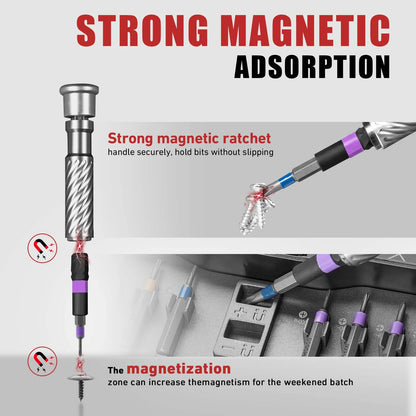 66-in-1 Magnetic Ratchet Screwdriver Set - T-Handle, Chrome-Vanadium, 66 Bits