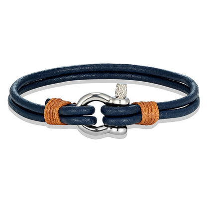Horseshoe Shackle Leather Bracelet - Stainless Steel