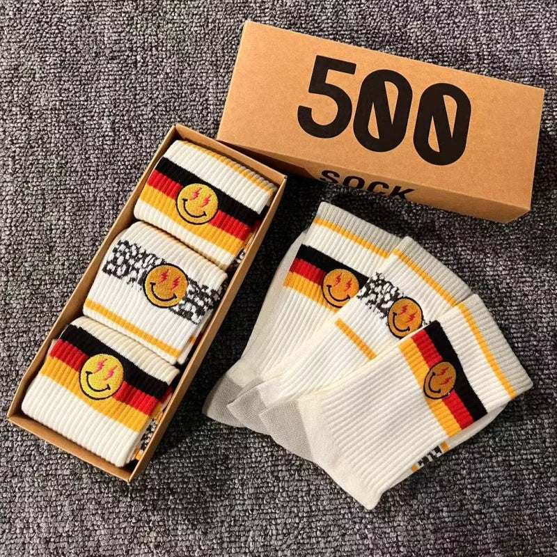 Striped Cotton Socks 3-Pack Gift Box – Unisex Skateboarding & Street Style