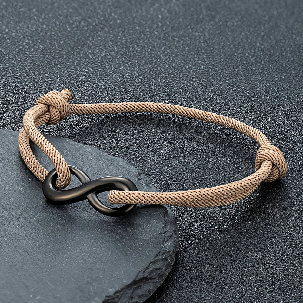 Infinity Duo Bracelet Adjustable Black Rope & Steel