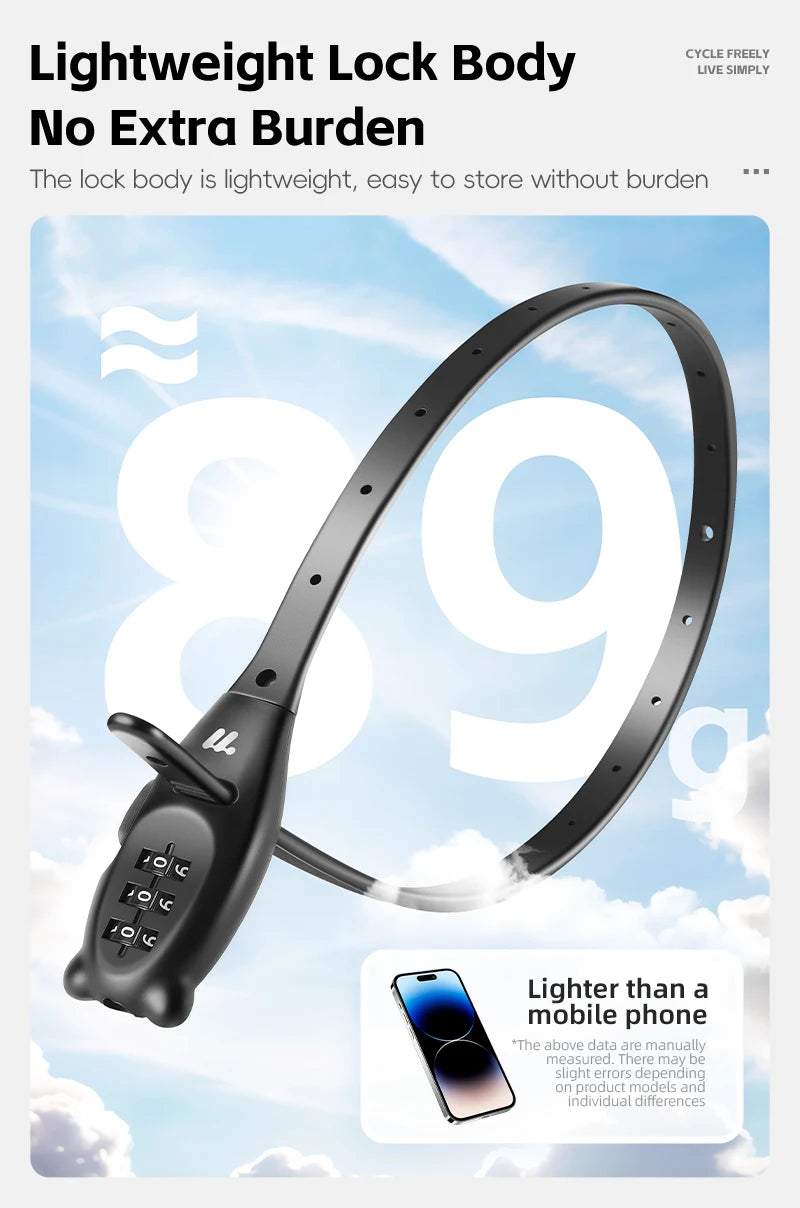 Portable Cable Combination Lock - Zinc Alloy, 3-Digit, 31cm & 53cm, Helmet & Bike