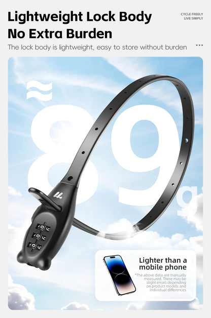 Portable Cable Combination Lock - Zinc Alloy, 3-Digit, 31cm & 53cm, Helmet & Bike