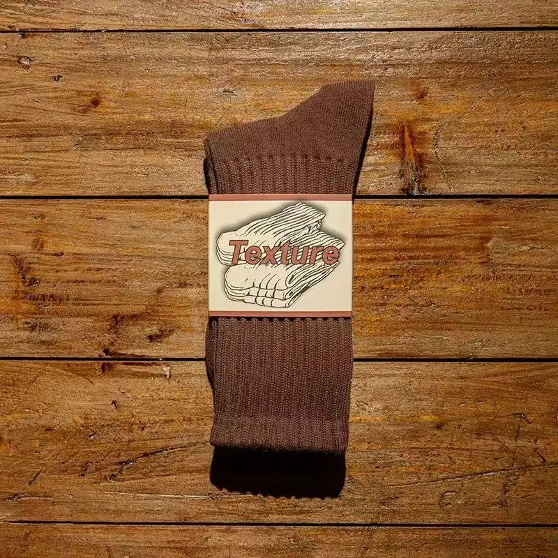 Calcetines Retro Gruesos de Algodón – Tripulantes de Punto de Media Caña para Hombre (Negro / Beige / Café)