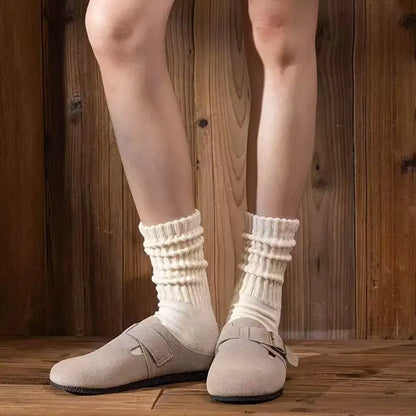 Calcetines Retro Gruesos de Algodón – Tripulantes de Punto de Media Caña para Hombre (Negro / Beige / Café)