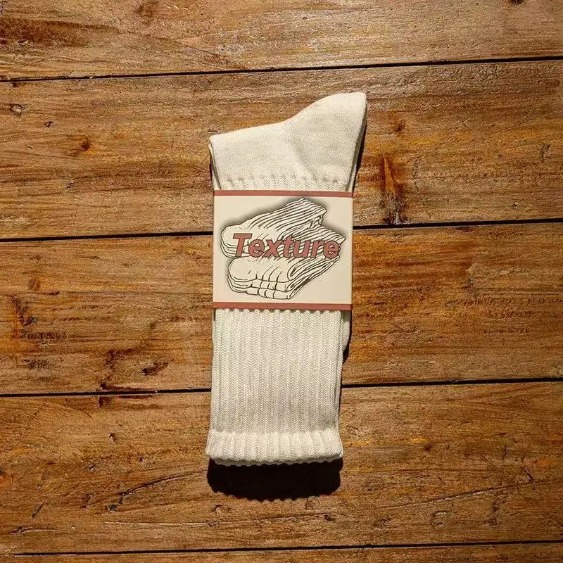 Calcetines Retro Gruesos de Algodón – Tripulantes de Punto de Media Caña para Hombre (Negro / Beige / Café)