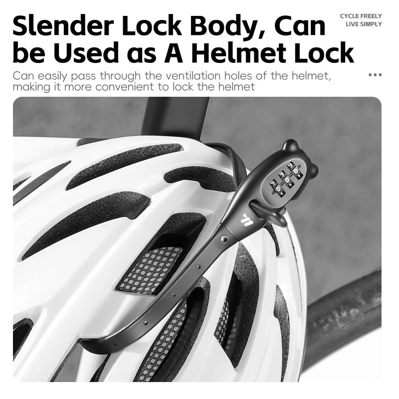 Portable Cable Combination Lock - Zinc Alloy, 3-Digit, 31cm & 53cm, Helmet & Bike