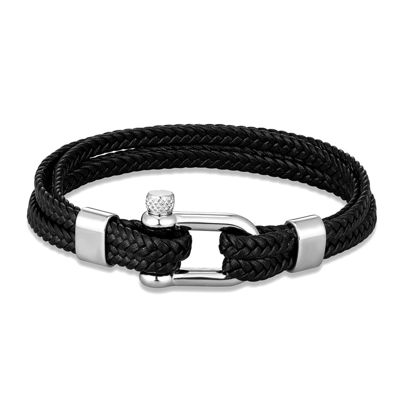 Pulsera Náutica de Ancla - Cuero Trenzado, Acero Inoxidable, 5 Colores, 3 Tallas, Unisex