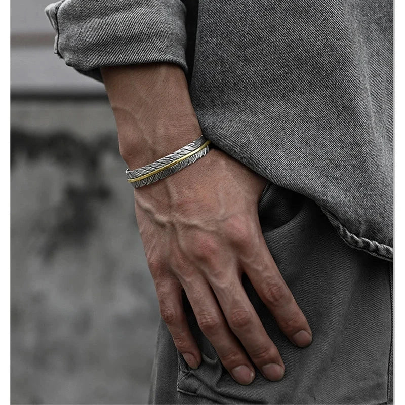 Wild Spirit Feather Cuff  Adjustable Silver Bracelet for Men deideas