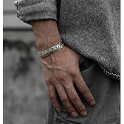 Wild Spirit Feather Cuff  Adjustable Silver Bracelet for Men deideas