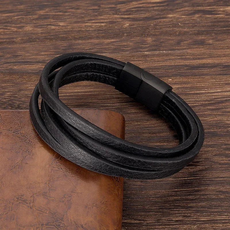 Leather & Black Steel Bracelet for You Stylish and Elegant deideas