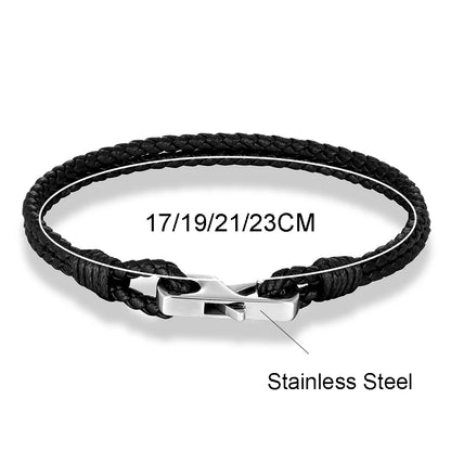 3mm Genuine Leather Bracelet – 316L Steel Square Buckle | Men’s Classic Style