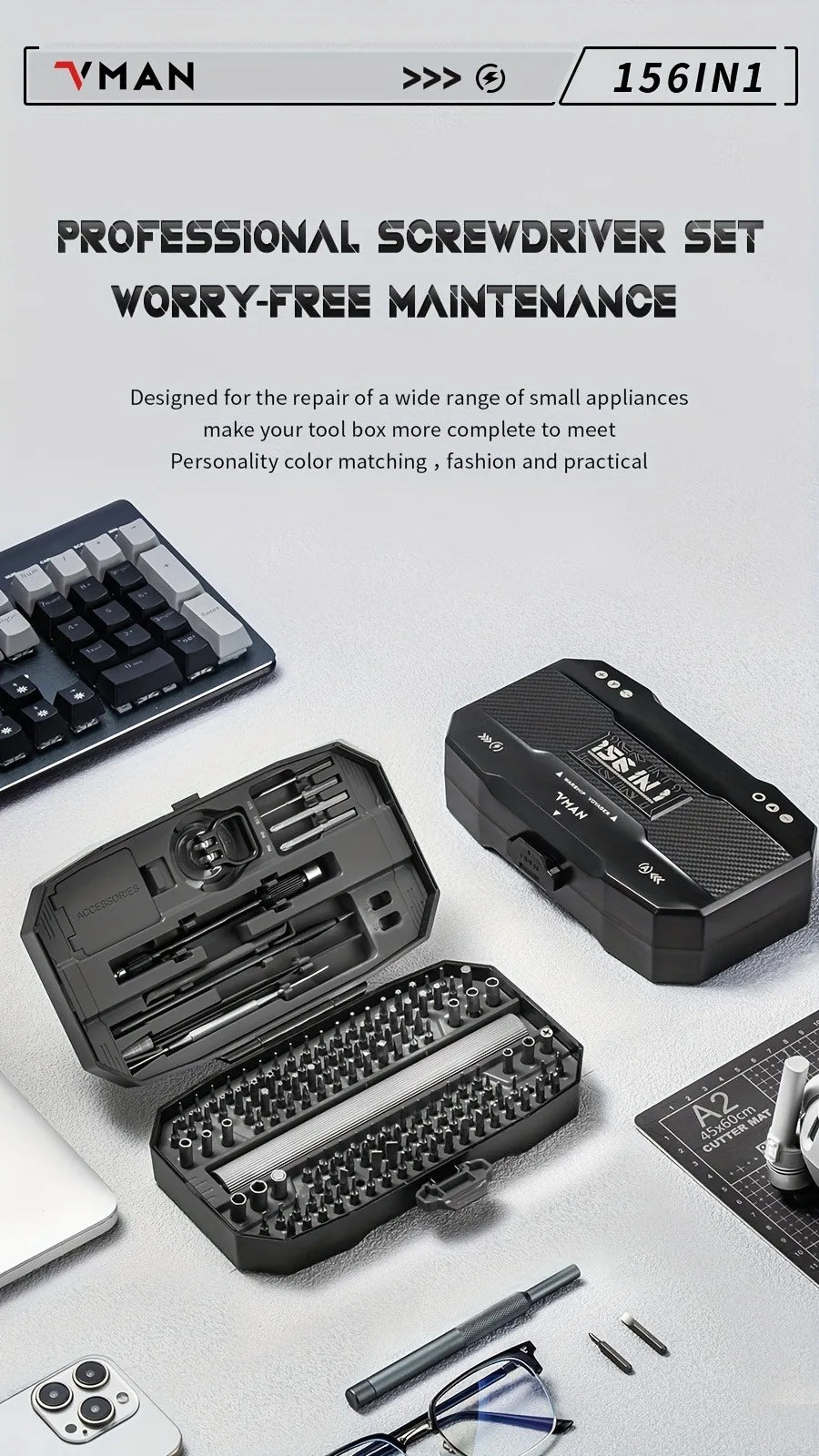 156-in-1 Mini Electric Screwdriver Set - Precision Repair Kit