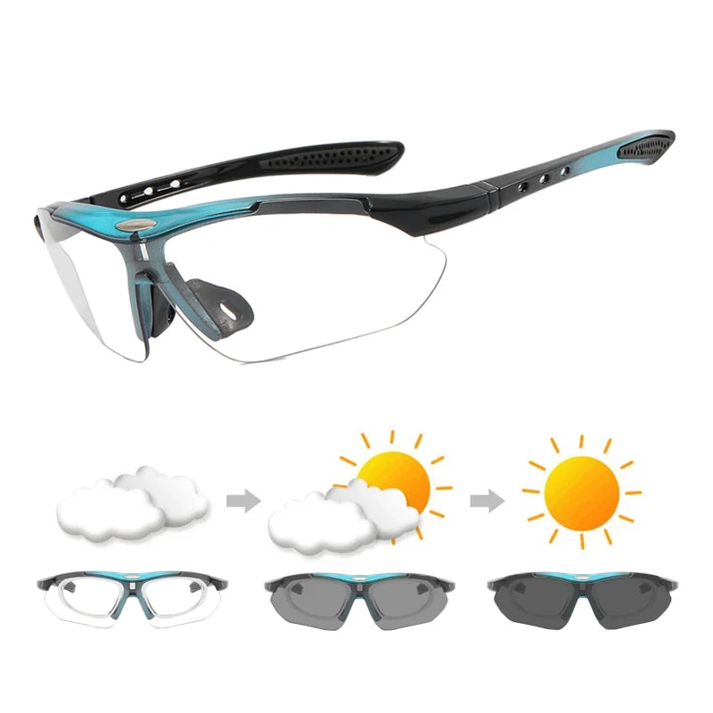 Photochromic Cycling Sunglasses - UV400, 152mm Wide, CE Certified, With/Without Case