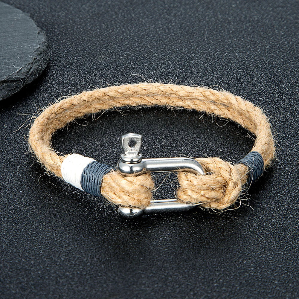 Hemp Rope Bracelet - Stainless Steel Shackle