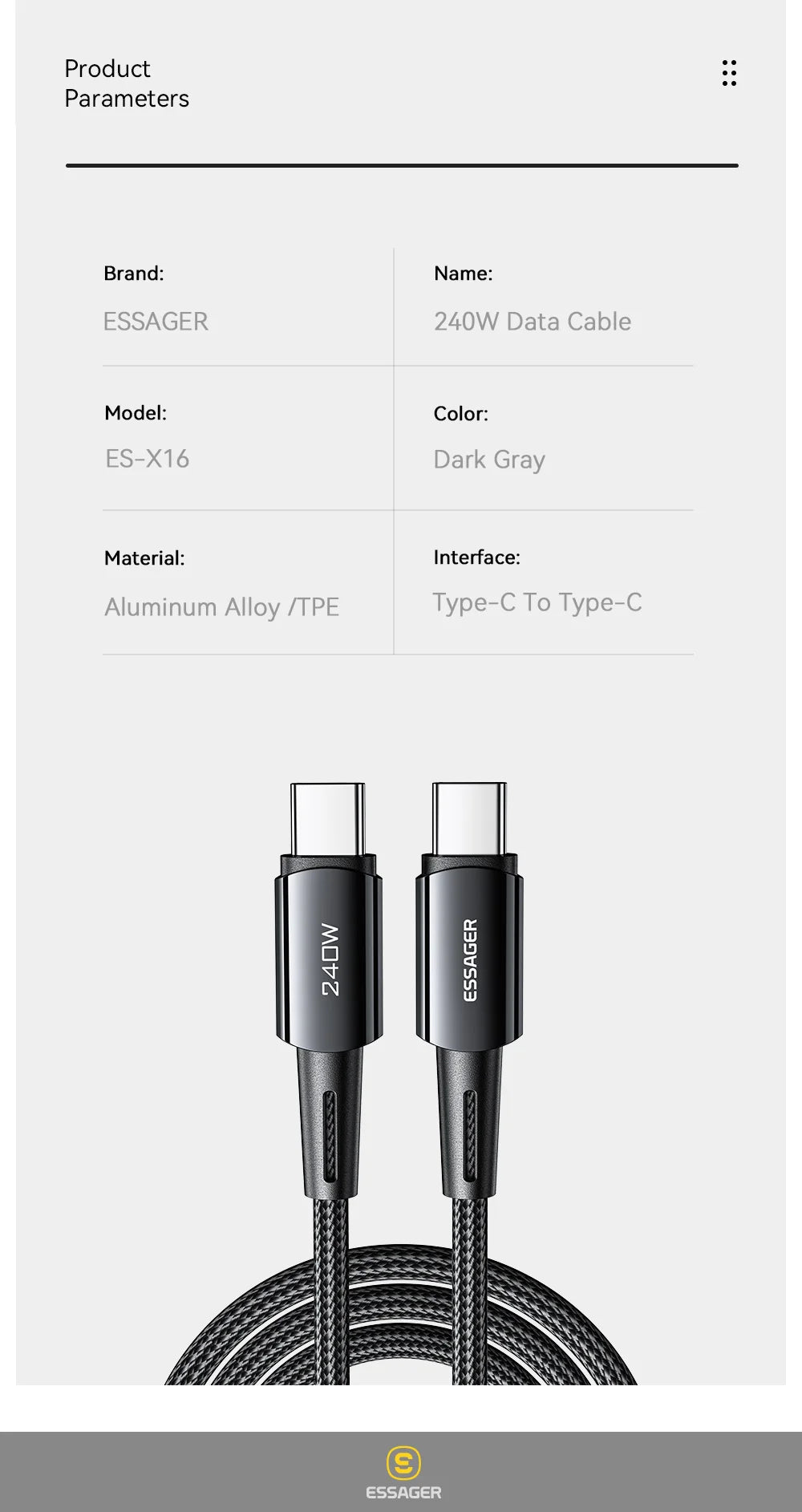 Cable USB-C a USB-C 240W - Carga Rápida 6A, PD 3.1