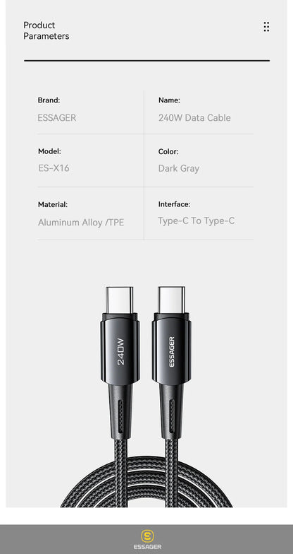 Cable USB-C a USB-C 240W - Carga Rápida 6A, PD 3.1