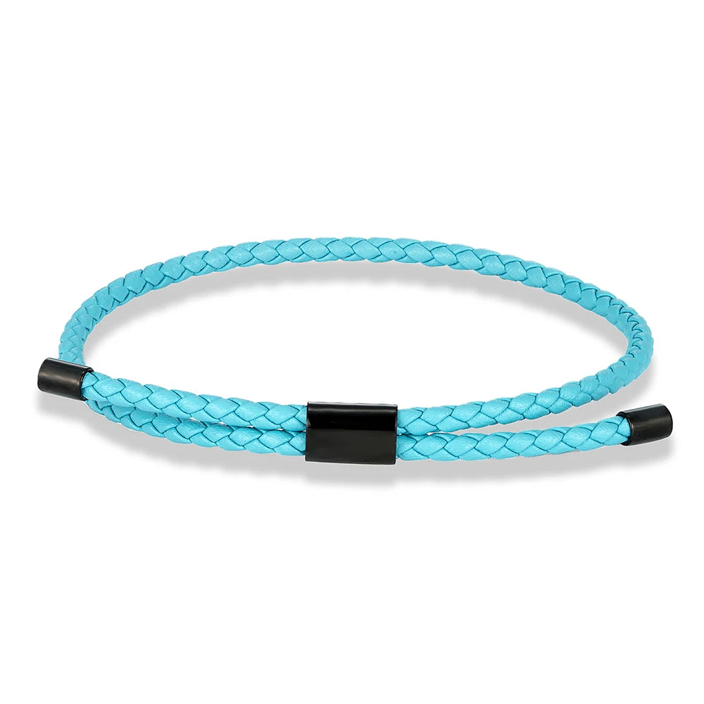 Braided Leather & Steel Adjustable Bracelet – Unisex Charm Style