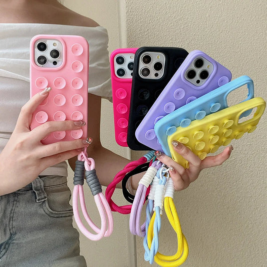 Silicone iPhone Case with Lanyard - Shockproof, Anti-Slip, 6 Colors, iPhone 11-17 Pro Max