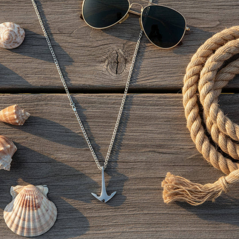 Anchor Necklace flat lay muelle