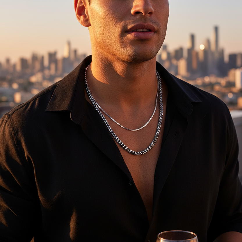 Cuban Link Chain rooftop golden hour