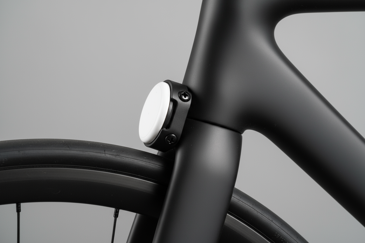 Detalle del GPS tracker montado en la bicicleta