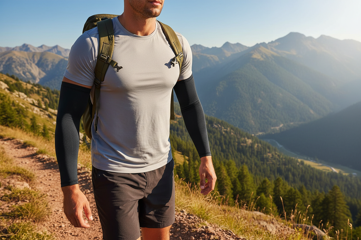 Ice Silk Arm Sleeves - Man Hiking Black