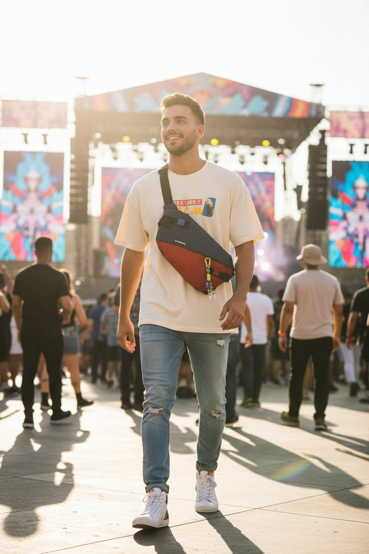 Nylon Crossbody Fanny Pack - Male Urban Festival Red